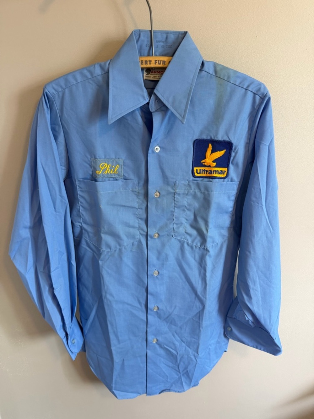 Vintage Armor Ultramar Patch Gas Station Work Shirt Blue 14.5